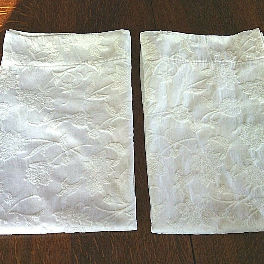 Handmade White Floral Window Treatments Drapes Panels Pair Curtains Pocket Décor